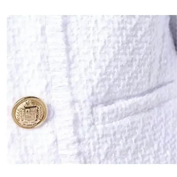 QVC Susan Graver Cropped Tweed Blazer w/ Fringe Detail White NWOT Size 4 - Picture 3 of 9